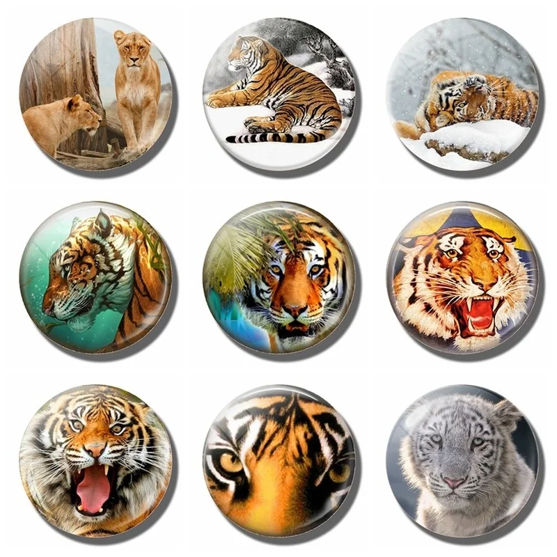

Home Decoration Tiger Glass Dome Fashion Gift 5MM Round Flat Back Cabochon Glass Accessories kawaii Room Hone Wall Decor