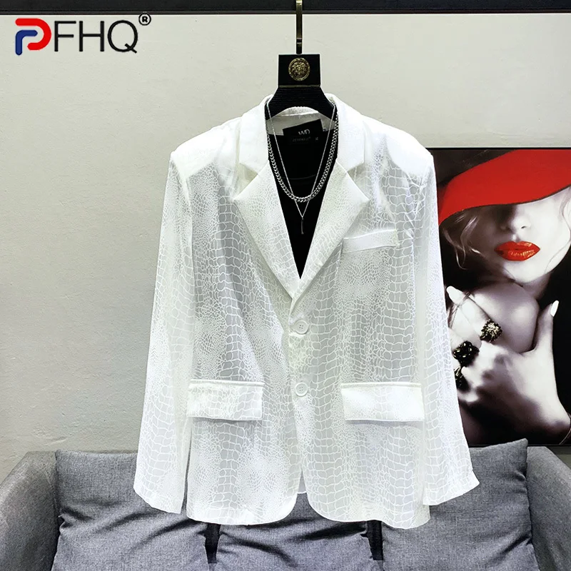 

PFHQ Solid Color Long Sleeve Causal Blazers For Men Notched Single Breasted Men's Loose Thin Coat 2023 Summer New Tide 21F3996