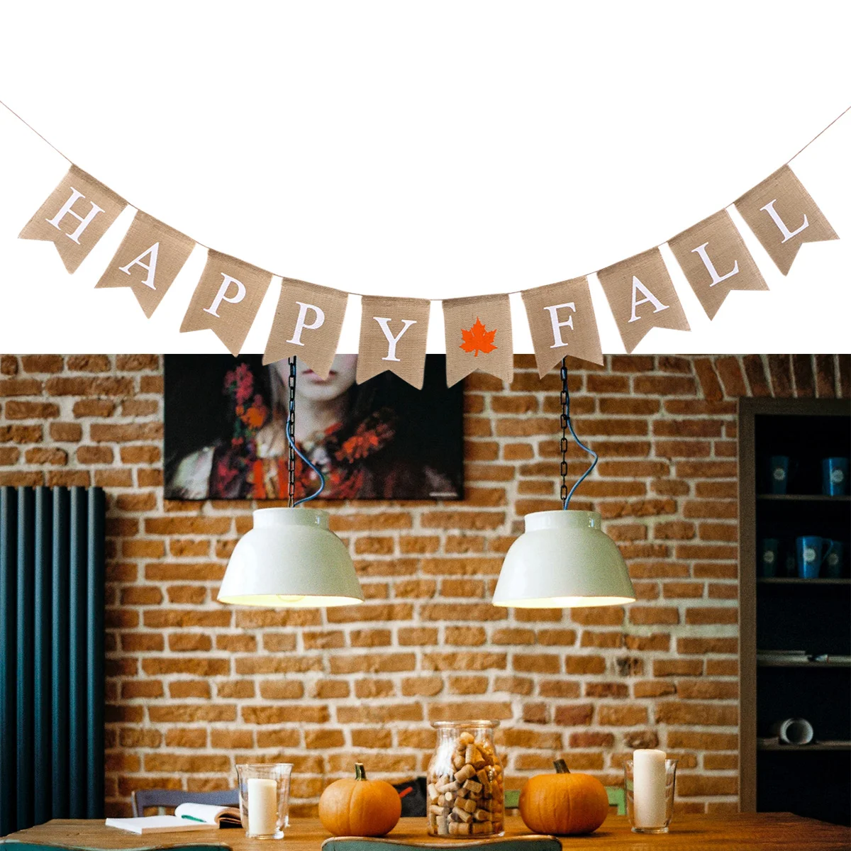 

1 pc Bunting Banner Swallowtail Linen Reusable Happy Fall Letters Burlap Banner for Party