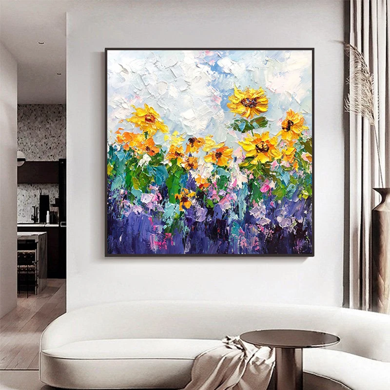 

Hand-painted Flower Oil Painting Living Room Abstract Decorative Painting Texture Hanging Painting Canvas Frameless