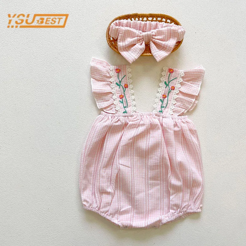 

Infant Baby Girls Sleeveless Grid Embroider Jumpsuit 0-3Yrs New 2022 Kids Baby Girls Clothes Rompers Kids Baby Girl Rompers