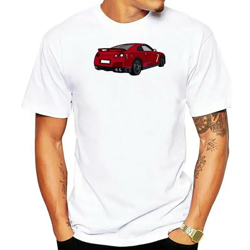 

Nissan GTR Red Car Back под углом, футболка в подарок, полноцветный принт, высокое качество, Мужская футболка