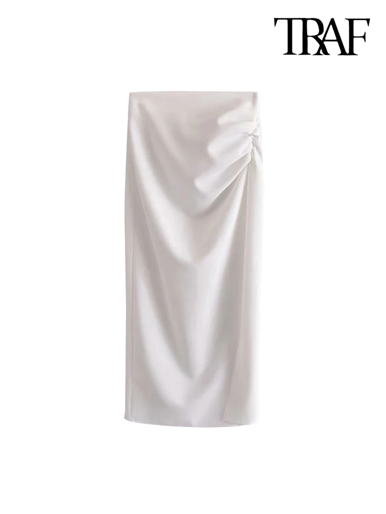 Юбка-миди Женская плиссированная с разрезом высокой талией и молнией сзади -