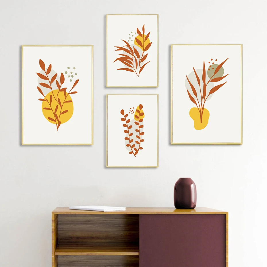 

Plants Leaves Poster Scandinavian Minimalist Canvas Painting On The Wall Foliage Line Art Pictures Modern Living Room Decor