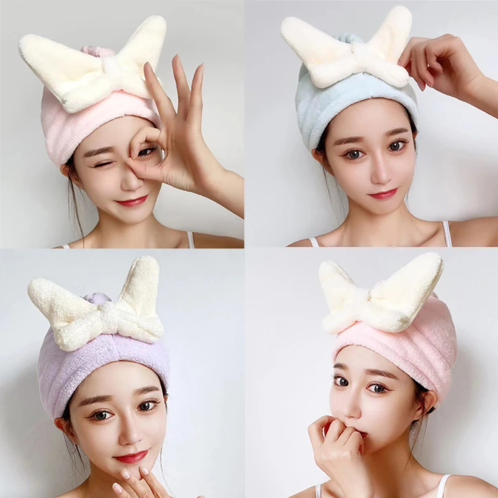 

Милое полотенце с бантиком для сушки волос, мягкая флисовая быстросохнущая шапочка для волос кораллового цвета для малышей, детская обертк...