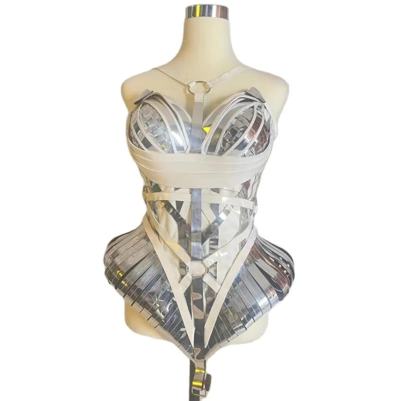 Gogo танцевальные костюмы Белый Серебряный Зонтик на талии боди сексуальная