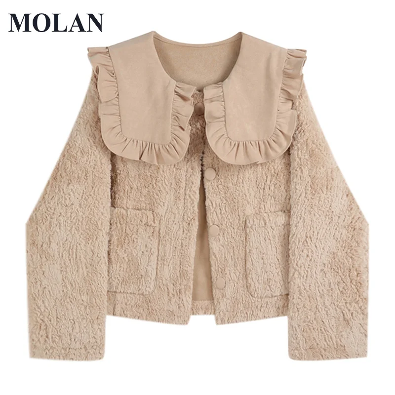 MOLAN New Fashion Woman Winter Coat Button Vintage Streetwear Lambs Wool Fashion Jacket Warm Loose Female Chic Outwear