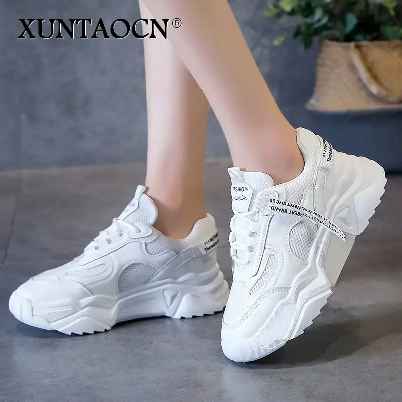 

2022 New Sneakers Women Thick Bottom Daddy Shoe Thick Bottom Round Toe Breathing Leisure Female Vulcanize Shoes