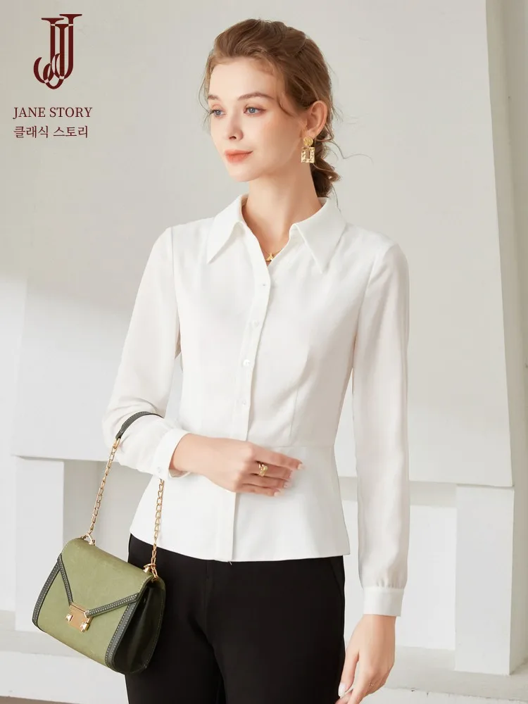 Classic Story Long sleeve White Shirt Women New 2024 Spring Western Sle Fashion Design Sense Waist Hugging Top