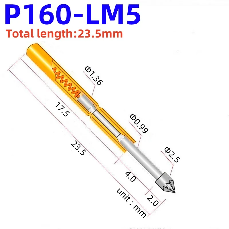 100 шт. P160-LM5 Пружинный испытательный щуп Латунная трубка штифт 23 5 мм Диаметр иглы 1