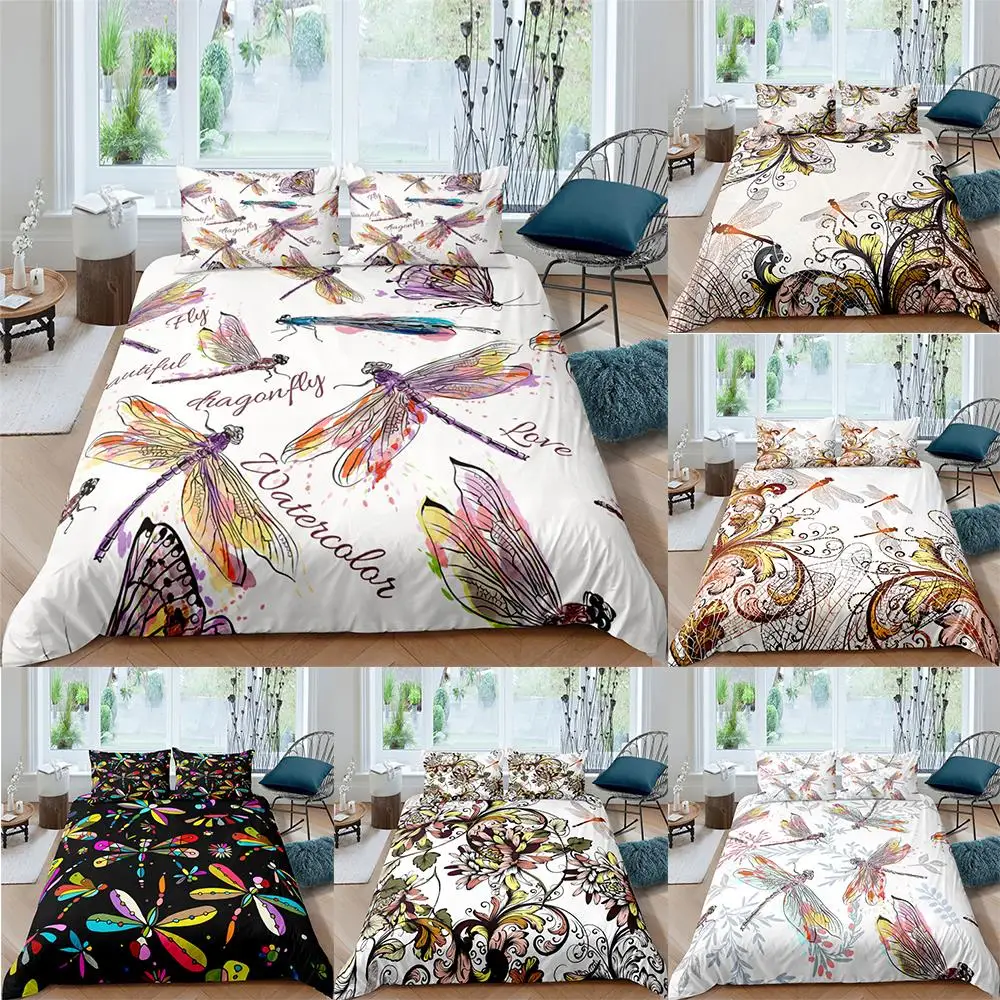

Bedding Dragonfly Bedding Set Duvet Cover Set Butterfly Luxury Bedclothes Double King Size Home Textiles