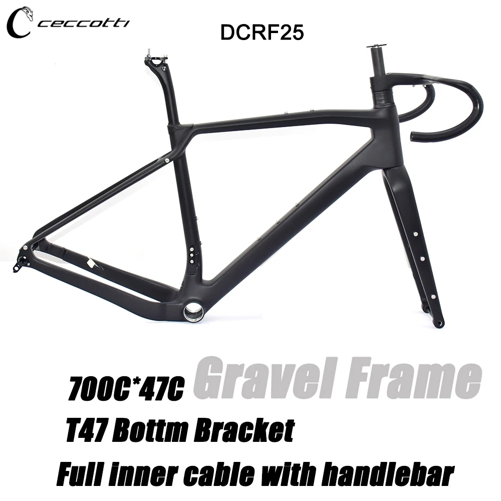 2023 Gravel Frame With Handlebar T1000 Full Carbon Fiber 700C Bicycle Frameset Full Inner Cable Design Bike Framework