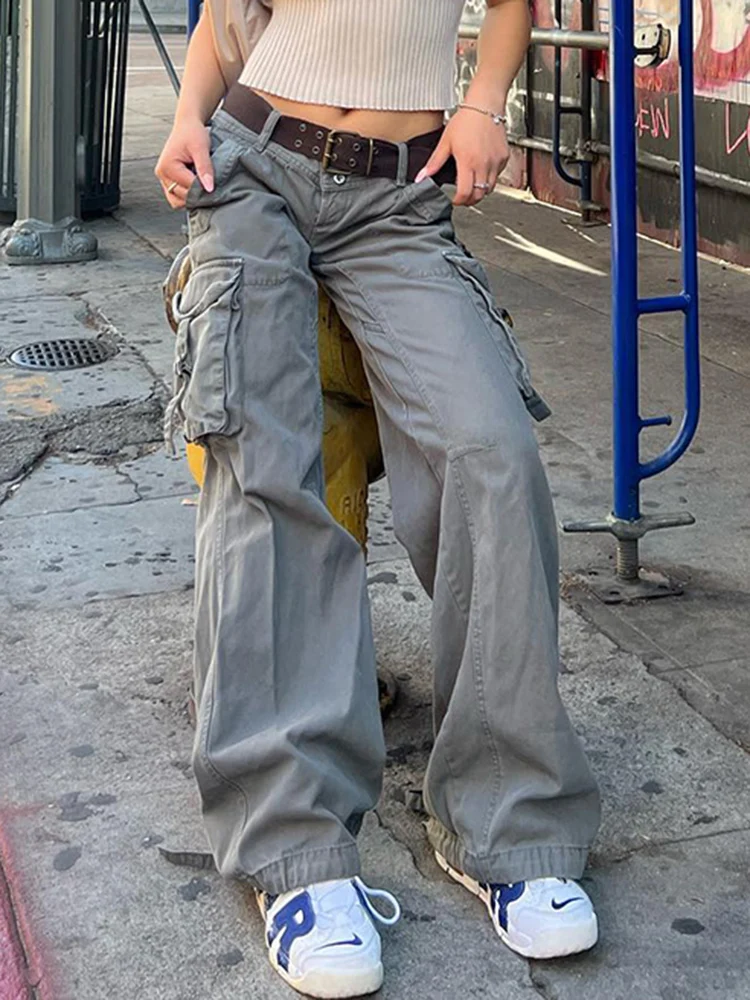 

Retro Chic Pockets Denim Cargo Jeans Streetwear Women Joggers Fashion Bottoms Aesthetic 2000s Y2K Cotton Trousers