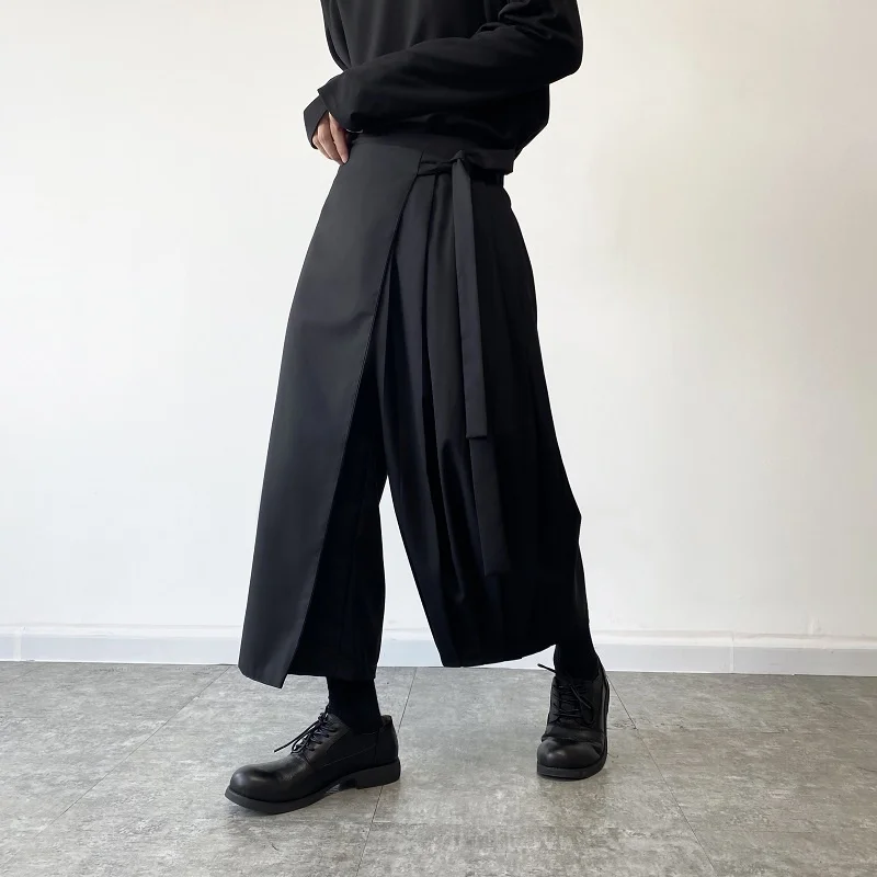 Men's Trousers Japanese Pleated Wide Leg Straight Octopus For Men And Women Trend Fake Two-Piece Culottes Halon Pants Fashion