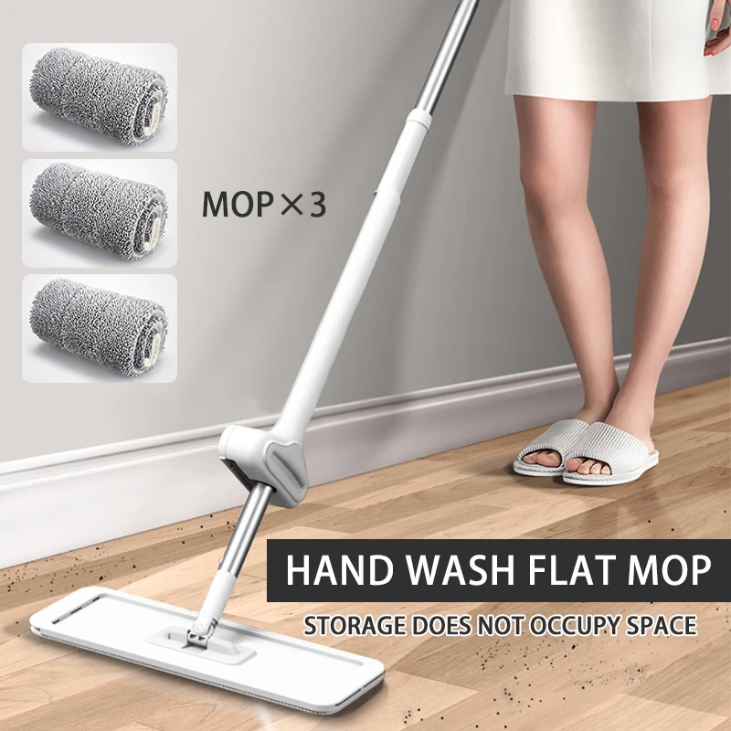 

Flat Squeeze Mop Hand Free Washing Floor Cleaning Mop Microfiber Mop Pads Wet or Dry Usage Spin Lazy Mop Home House Office
