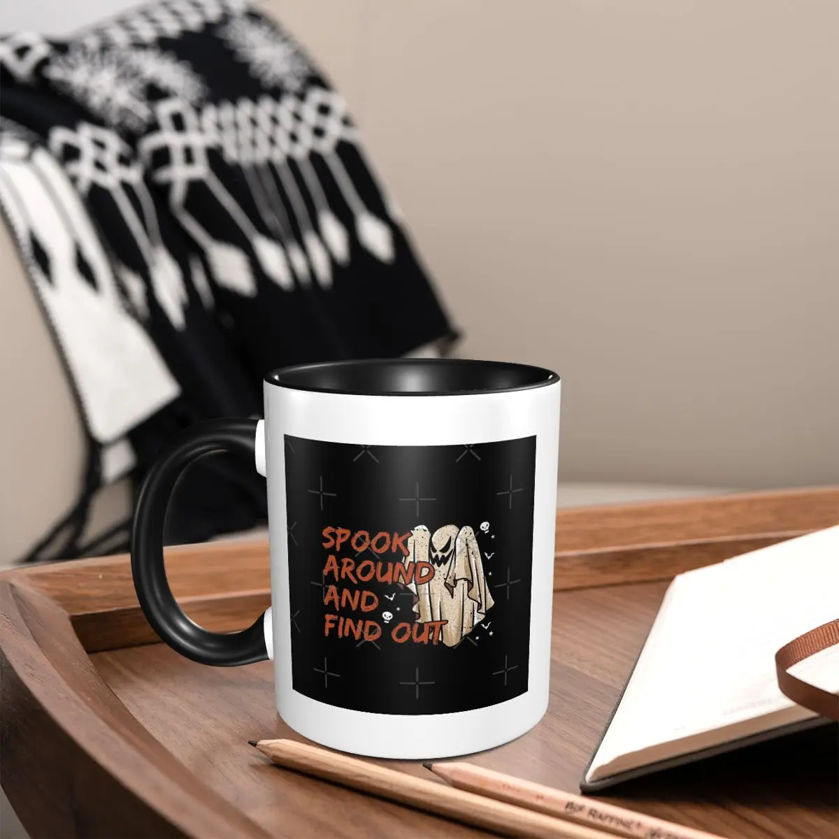 

Spook Around And Find Out (2) Coffee Mugs Casual Playing White Ceramic Decorative Home