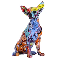 creative color bulldog chihuahua dog statue living room ornaments home entrance wine cabinet office decors resin crafts