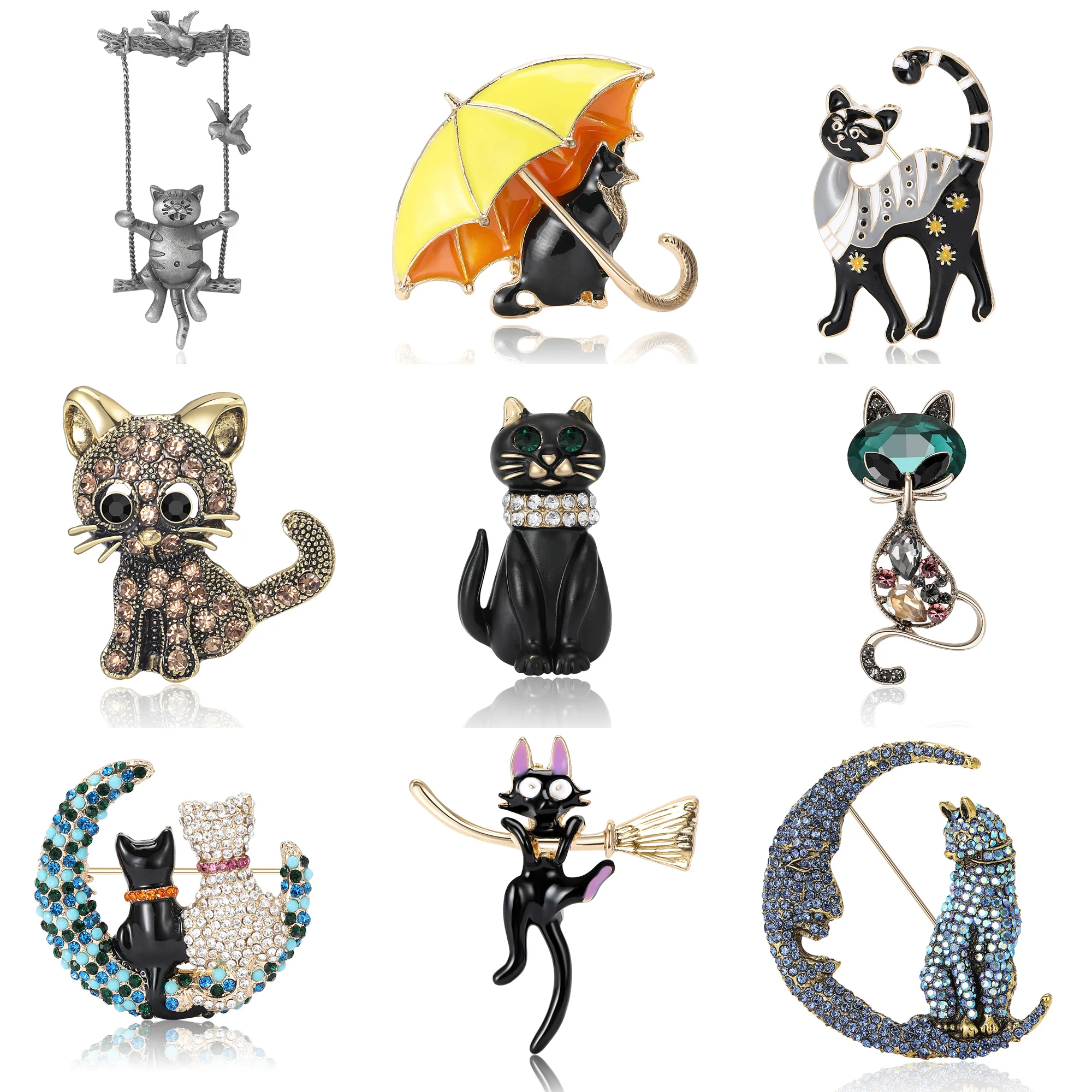 Эмалированные броши в виде котят для женщин унисекс Искусственная Луна кошка