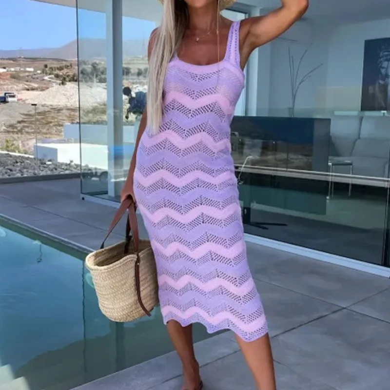 

Женское трикотажное платье без рукавов, с квадратным вырезом