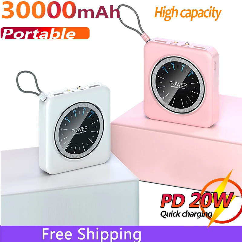 portable 30000mah mini power bank two way fast charging simple style 2 usb external battery charger for xiaomi samsung iphone free global shipping