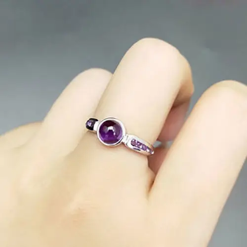 

[Lavender] Ring Female Sterling Silver Fashion Personality Natural Amethyst Gem Transfer Beads Couple S925 Sterling Silver
