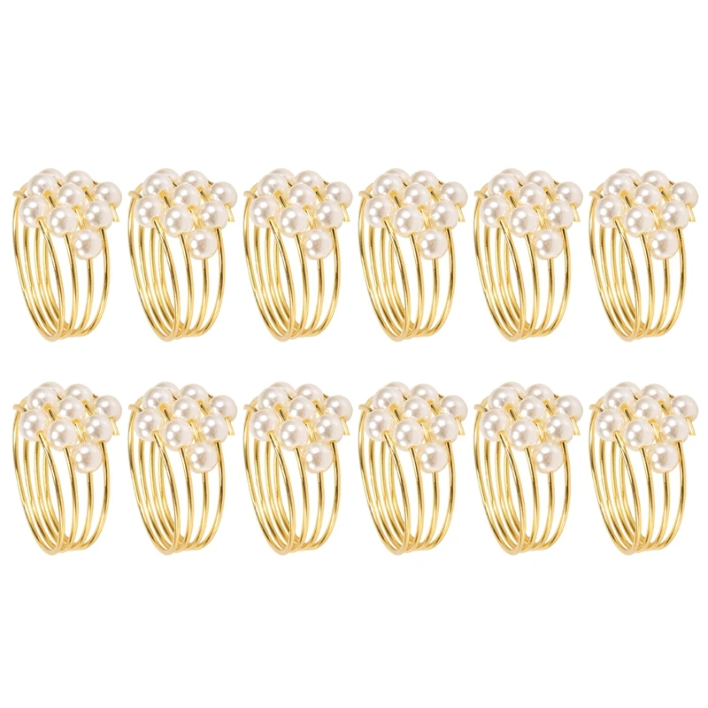

A63I Set Of 12 Gold Pearls Napkin Rings Weddings Favors Serviette Napkin Rings For Dinner Table Pearl Napkin Buckles Rings