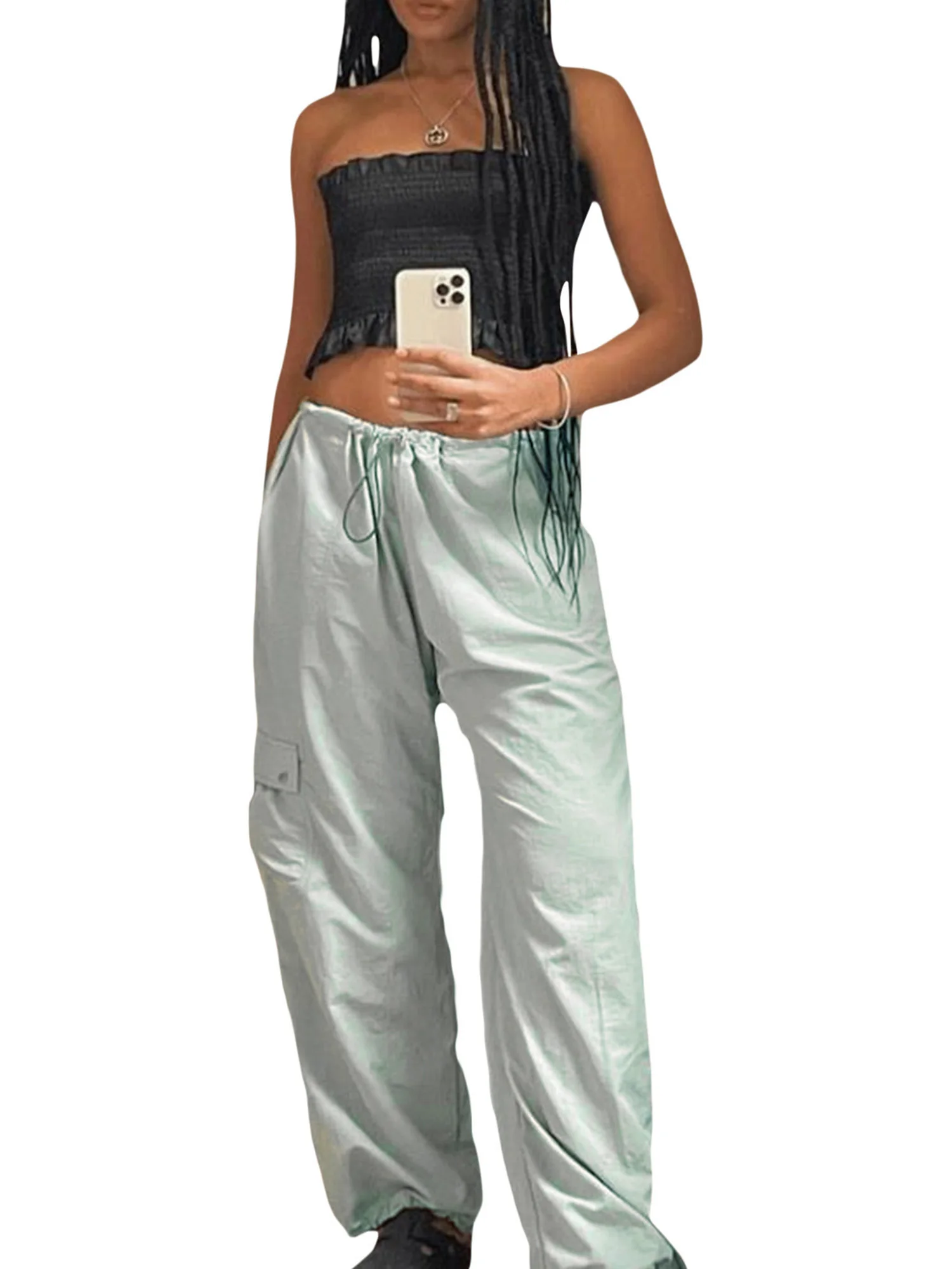 

Women s Streetwear Cargo Trousers - Y2K Style Parachute Pants with Elastic Waist Baggy Fit and Convenient Pockets for Casual