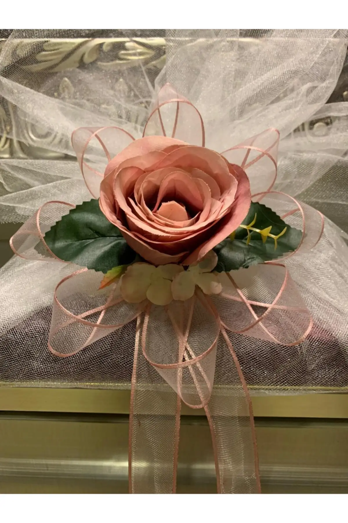 

Powder Pink Boha Ornament Flower Big size henna bride veil welon