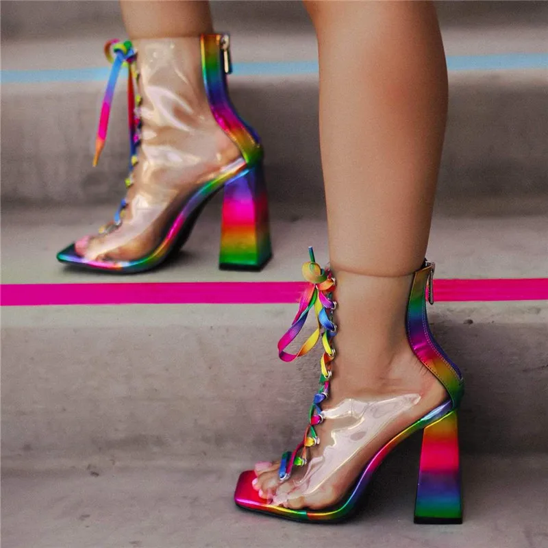 

Сандалии женские прозрачные на высоком каблуке, босоножки в римском стиле, на молнии, с открытым носком, на шнуровке, обувь для танцев на шес...