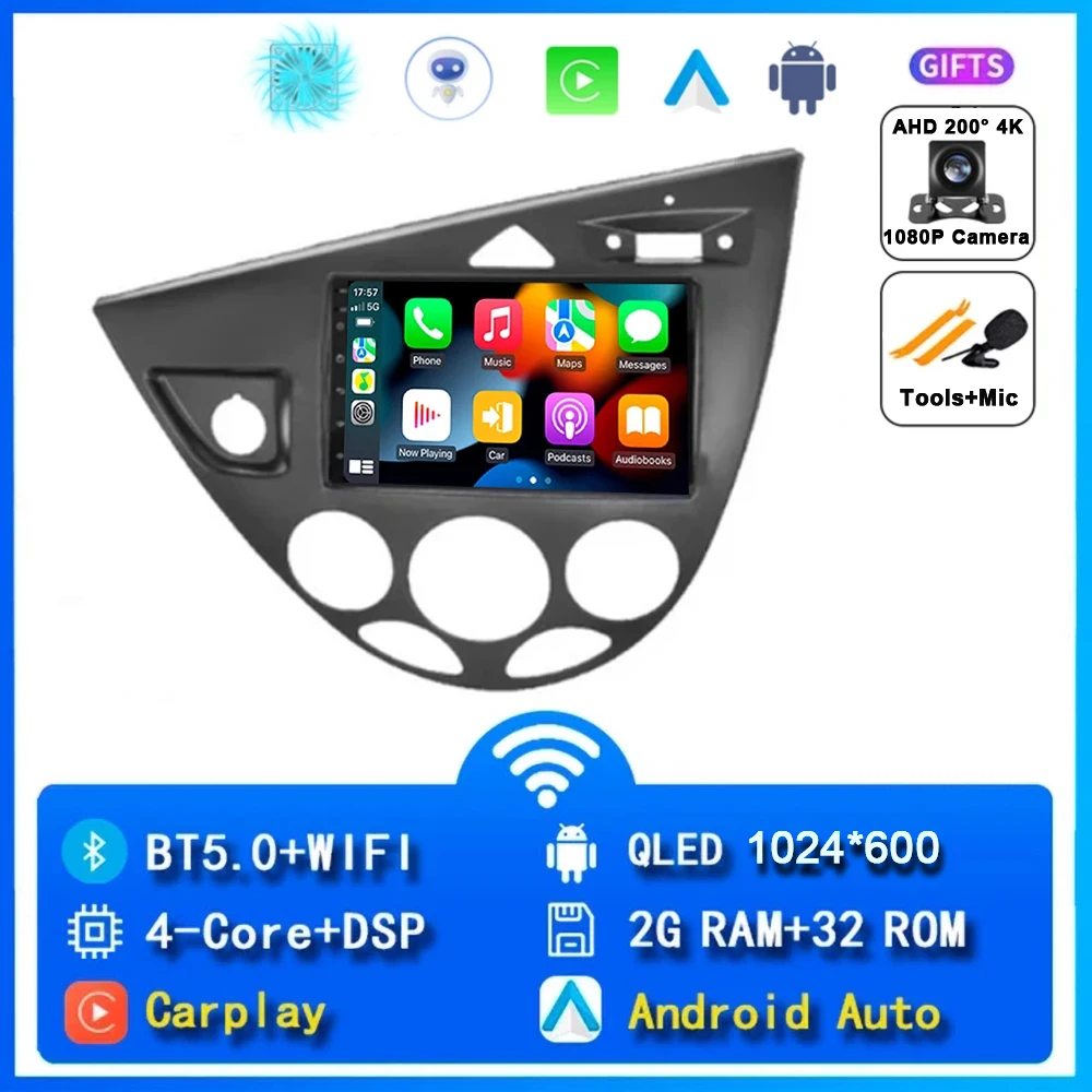 

7-дюймовый Android 14 автомобильный радиоприемник для Ford Fiesta 1995-2001 Focus MK1 1998-2004 2 Din стерео мультимедийный плеер Carplay авторадио головное устройство