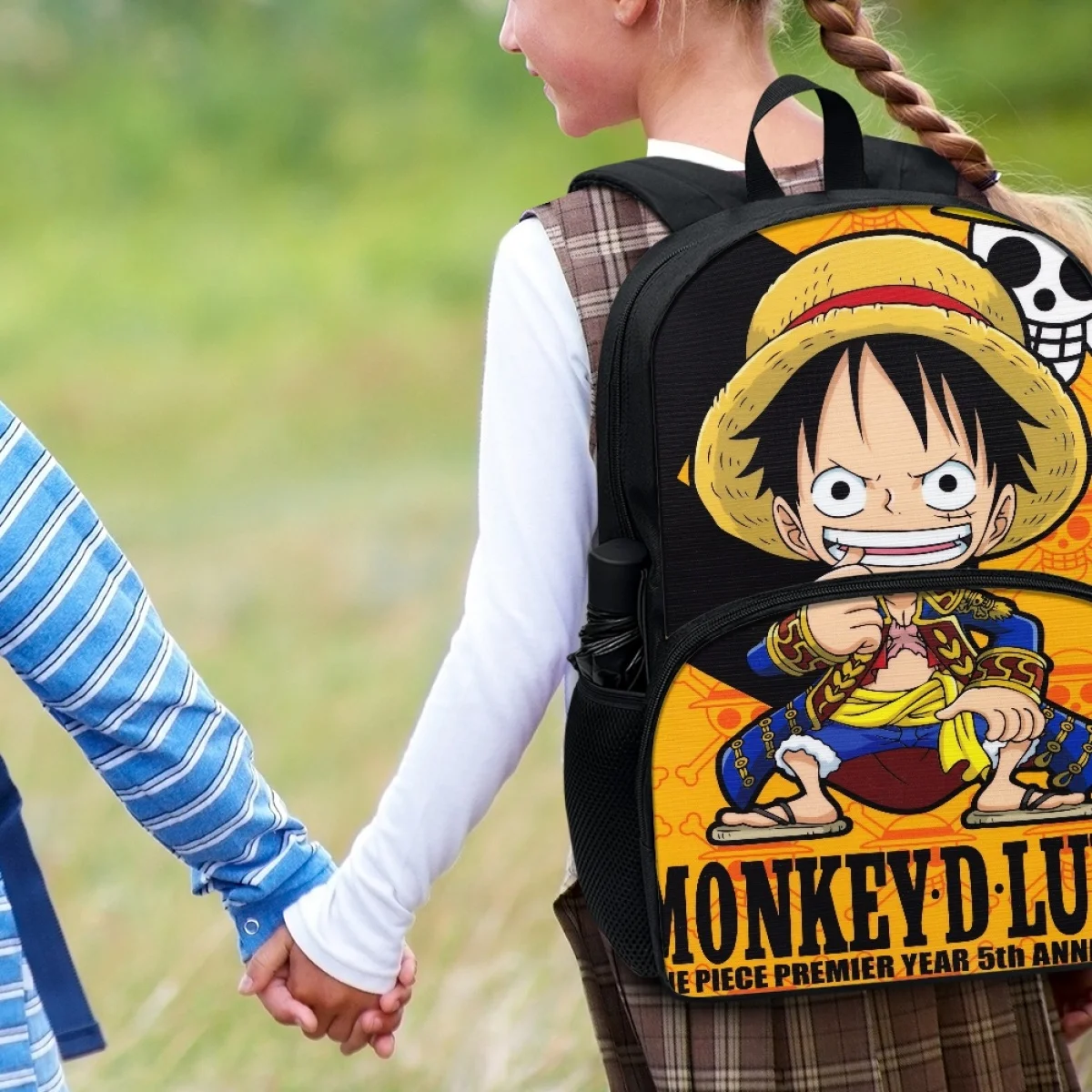 FORUDESIGNS Anime ワンピース Luffy 17 Inch Backpack for Kids High Quality Front Pocket Zipper Fashion School Bags Children Bookbags