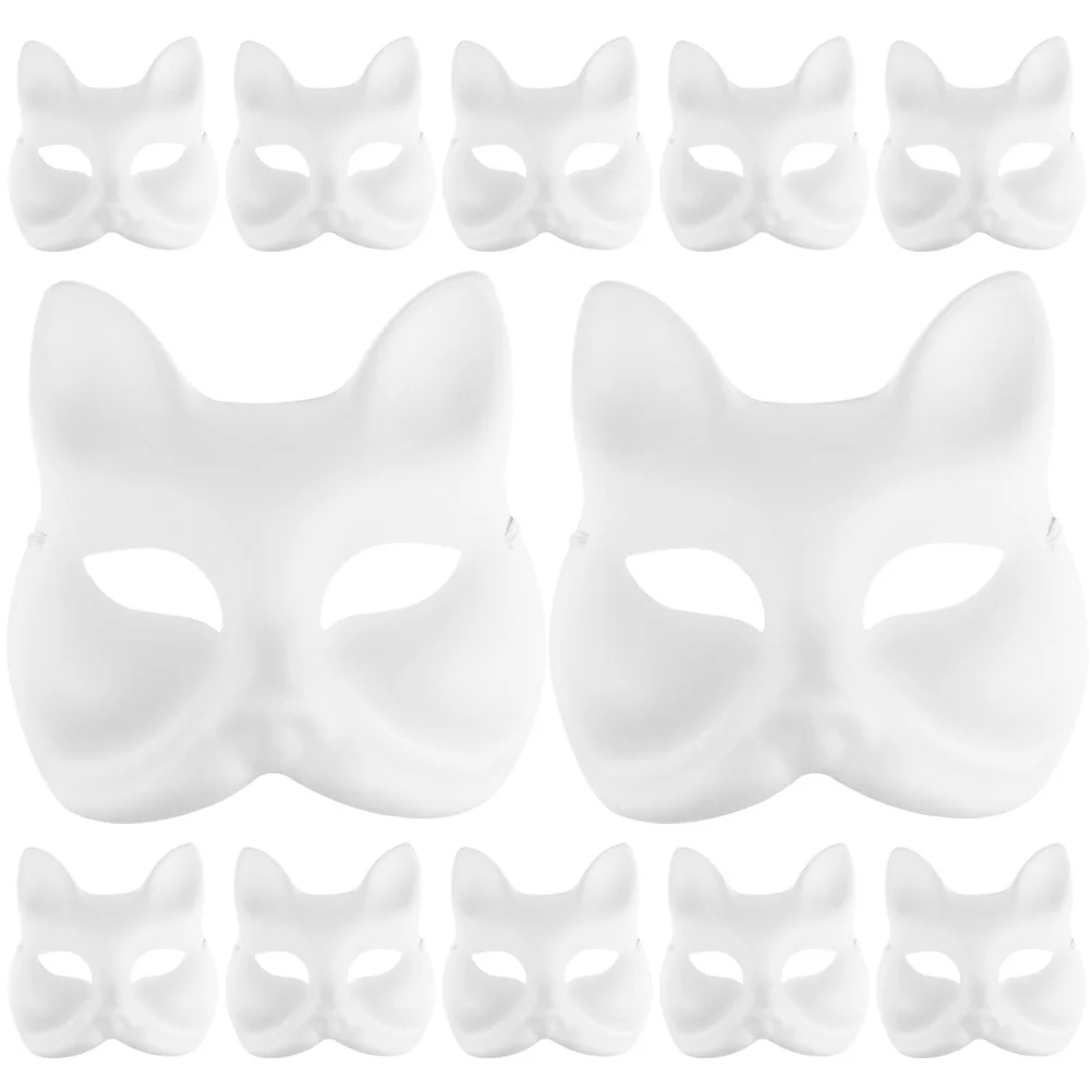 

12 Pcs Hand Painted Pulp Masks Party Masquerade Women White Fox Costume Halloween Costumes Accessories Animal Kids Decorate