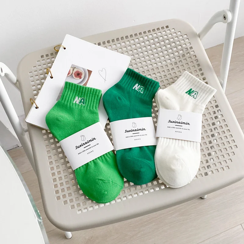 

New Women's Socks Ins Fashion Black And White Short Pipe Socks Spring And Summer Na Green Low Top Women's Cotton Socks Trendy