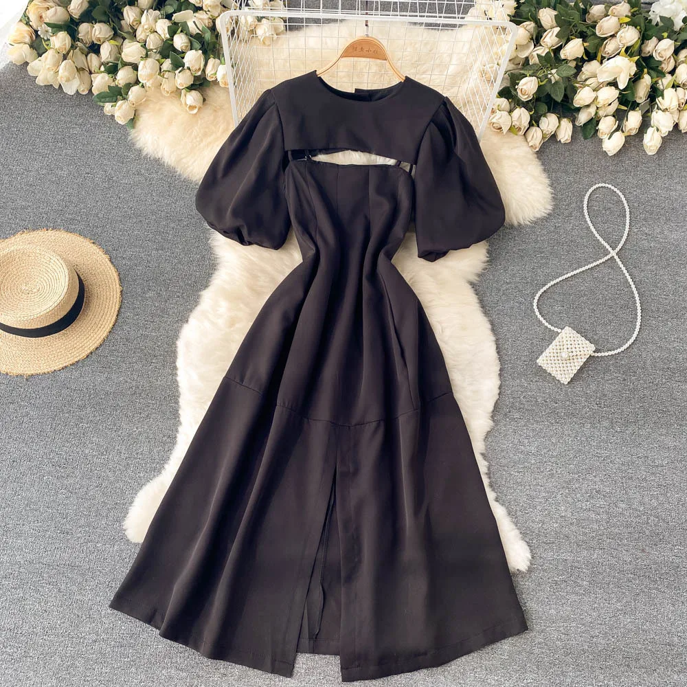 

Dress Crew Neck Waist Thin Mid-Length Skirt GRAY22