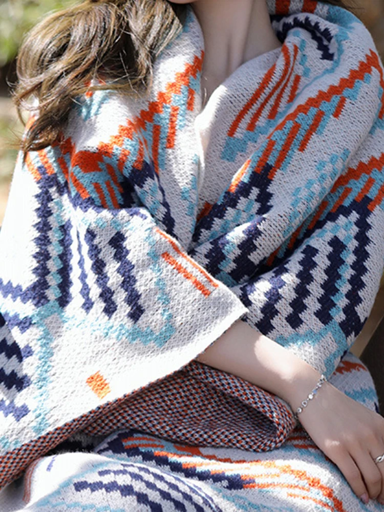 Новинка 2023 вязаный Элегантный женский шарф зимнее винтажное клетчатое пончо