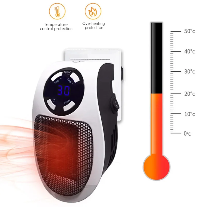 

Tabletop Multi-function Heater Home Small Hot Air Blower Portable Electric Plug Wall-mounted Heating Room Adjustable Thermostat