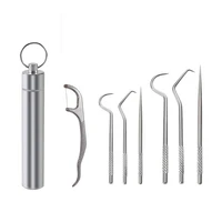 7pcs toothpick set metal stainless steel oral cleaning tooth flossing portable toothpick floss teeth cleaner with storage tube