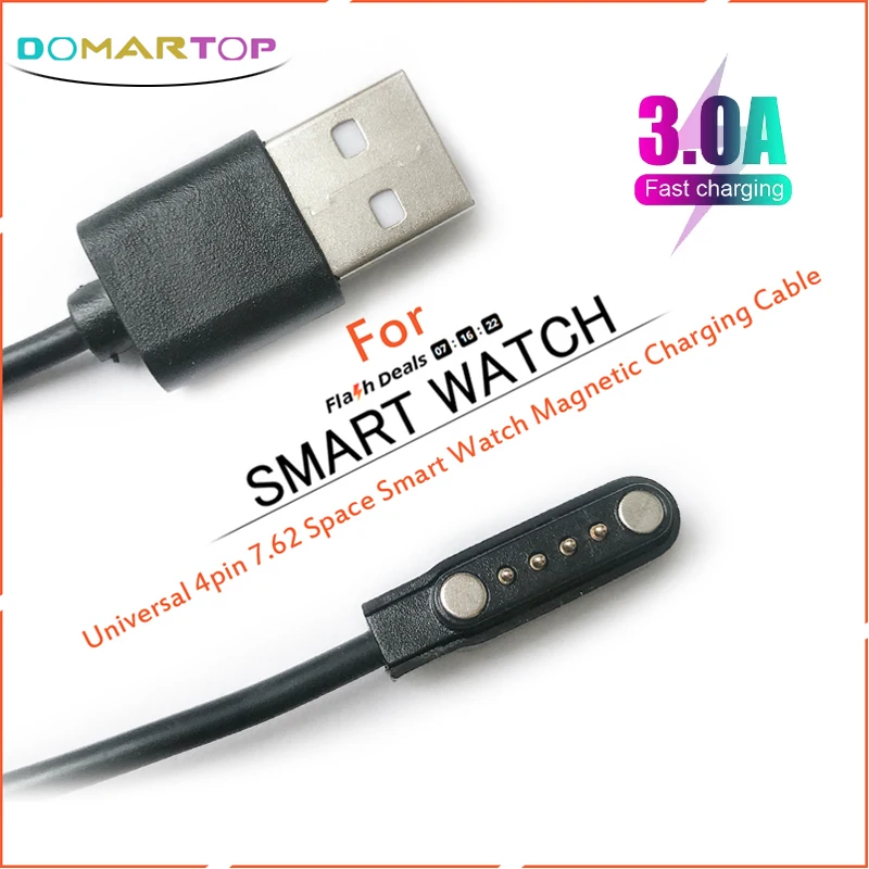 

Universal Smart Watch Magnetic Charging Cable 4pin 7.62 Space USB 2.0 Male to 4 Pin Magnetic Charger Cord Y95 KW18 KW88 KW98 DM