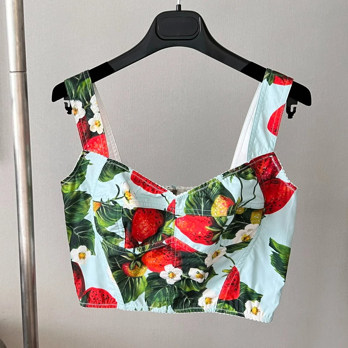 

Top Quality 2023 Spring Summer Women's Top Luxury Pure Conton Flowers Print Sexy Backless Beach and Party Runway