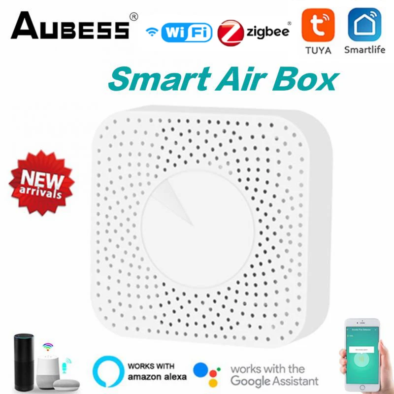

Aubess Tuya Wifi/Zigbee Smart Air Quality Monitor Box CO2 Sensor Temperature Humidity Meter VOC HCHO PM2.5 Gas Detector Alarm