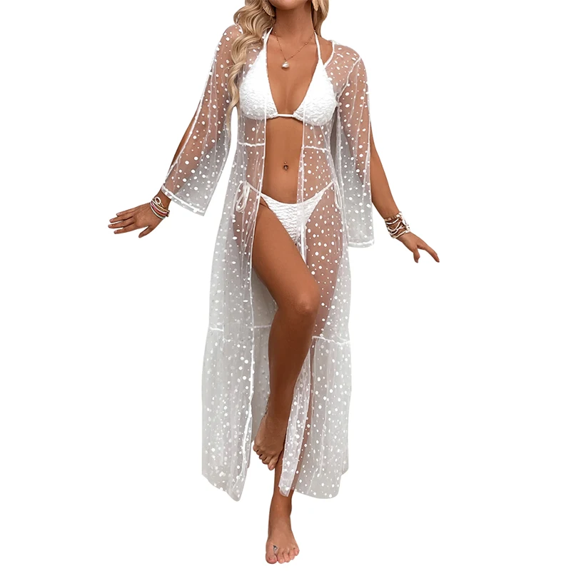 

Cardigan Cover Up Dress Women Swimwear Patchwork Without Bikini Cover Up Summer Mesh See Through Sexy Bathing Suit Swimsuit 2022