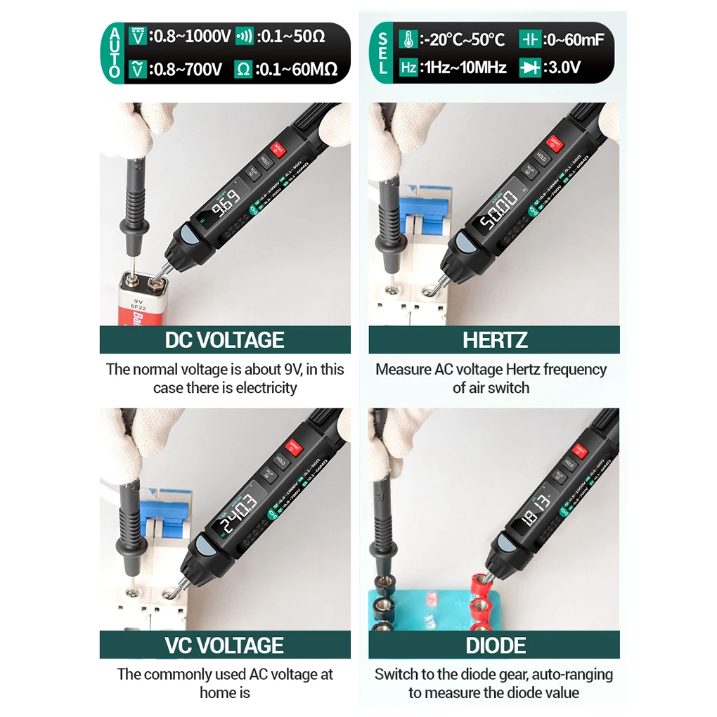 

Multimeter Backlight NCV Non-contact Multifunctional Multimetro Tester Auto Ranging Pen Pocket Electrical Meter Detector