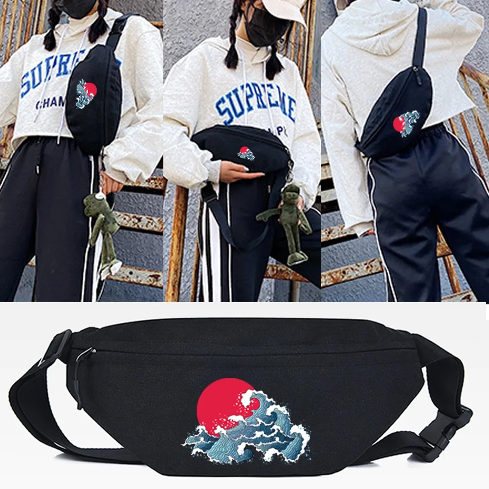 

Red Sun Wave Print Waist Bag Women Fanny Packs Female Chest Bag Men Shoulder Bag Crossbody Pocket Male Money Pouch Fashion Purse