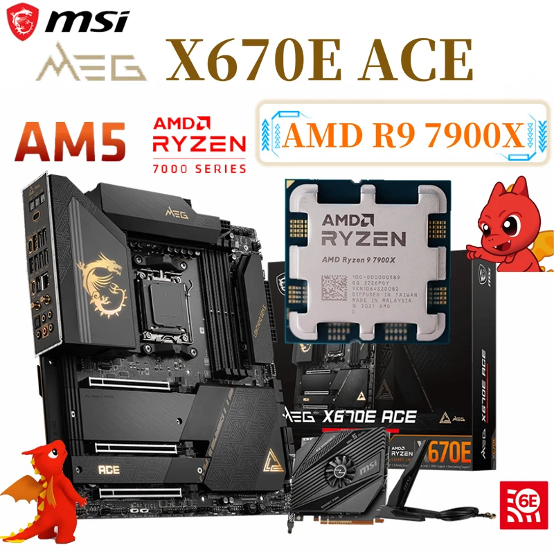

AM5 MSI MEG X670E ACE Motherboard + AMD Ryzen 9 7900X CPU Combo Supports DDR5 128GB PCIe 5.0 M.2 SSD ATX Desktop Placa Mãe New