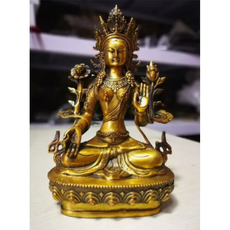 Старая тибетская бронзовая статуя Будды Авалокитешвара Lucky White Tara
