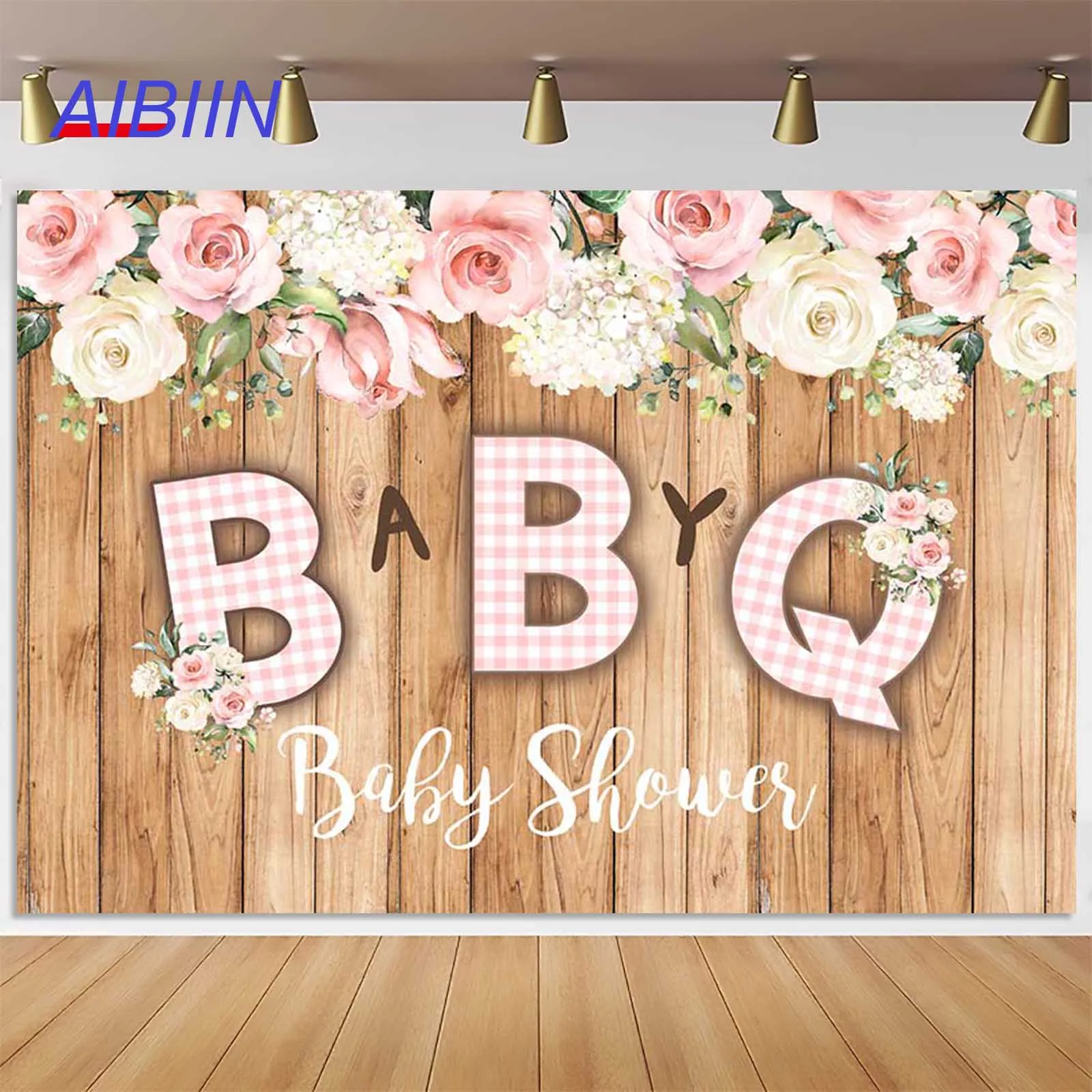 Барбекю Девушка Baby Shower Фотография Фон Деревенский Дерево Розовая Решетка