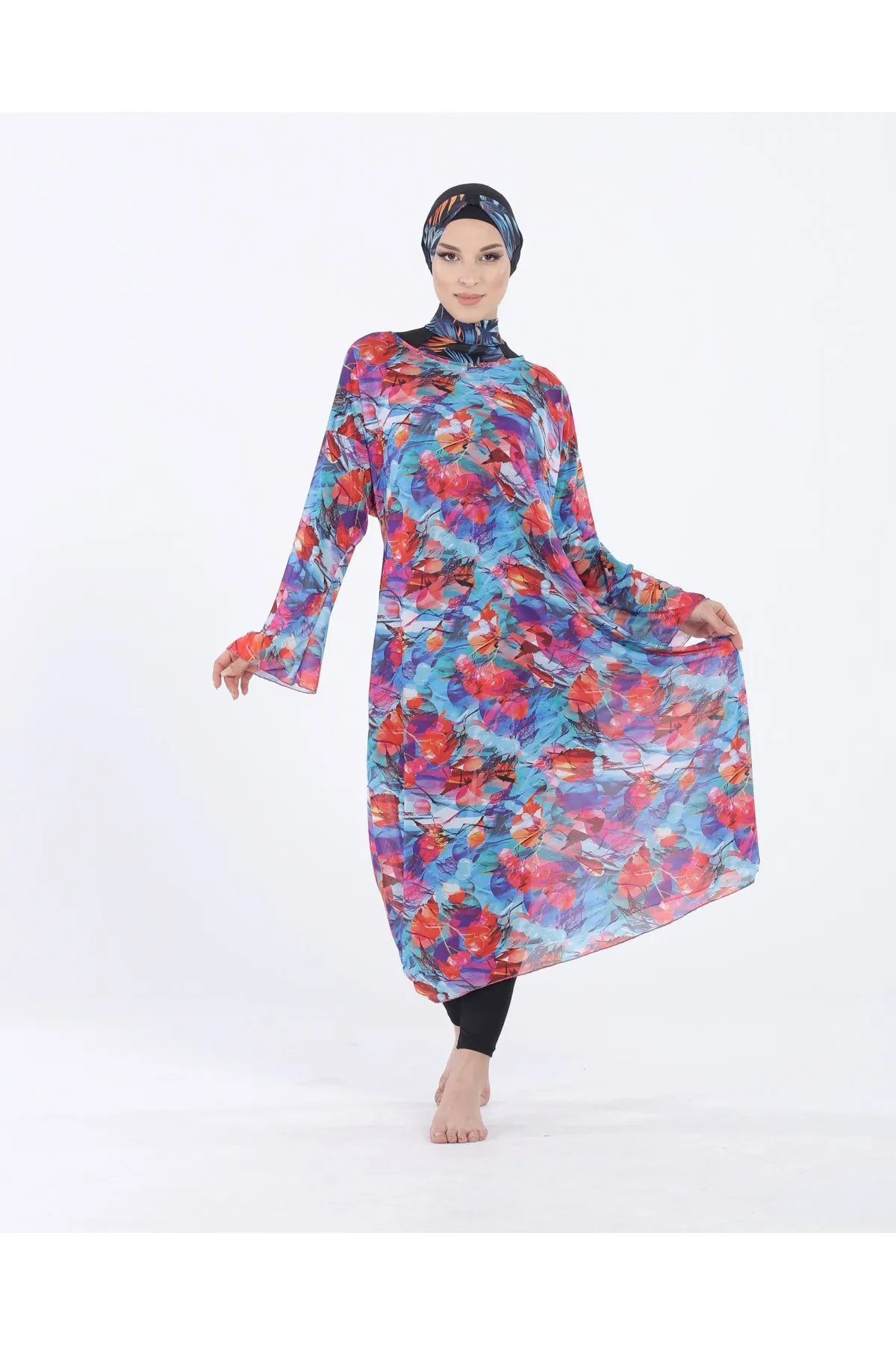 

Women's Pareo Long Sleeve Patterned Hijab Swimwear Swimwear Cover Dress Sexy Tunic Suit Beachwear Female Beach Bikini Cover