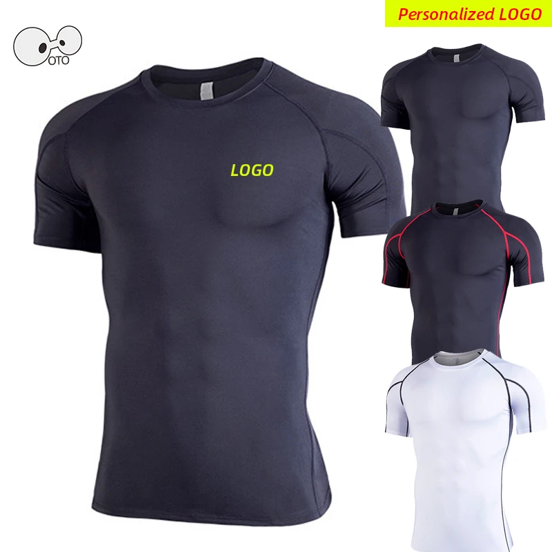Personalized Men's Running Compression T Shirts Quick Dry Stretch Fitness Jersey Gym Short Sleeve Sportswear Tops Breathable