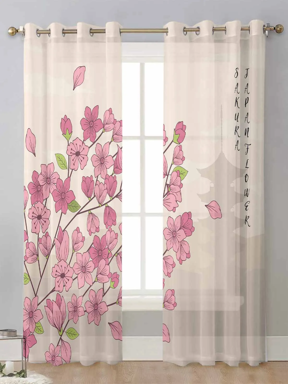 

Cherry Blossom Flower Tower Japanese Sheer Curtains For Living Room Window Voile Tulle Curtain Cortinas Drapes Home Decor