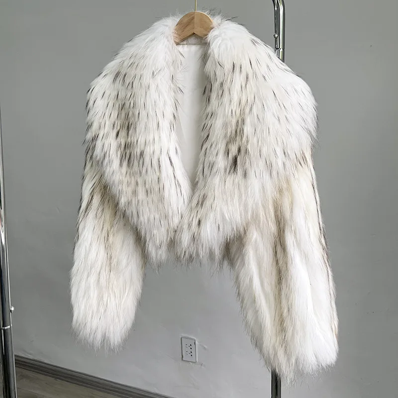 Raccoon Hair Real Fur Short Coat Women Shawl Fashion Luxury Capes Winter Thicken Warm Overcoat Big Collar Jacket Dropshipping